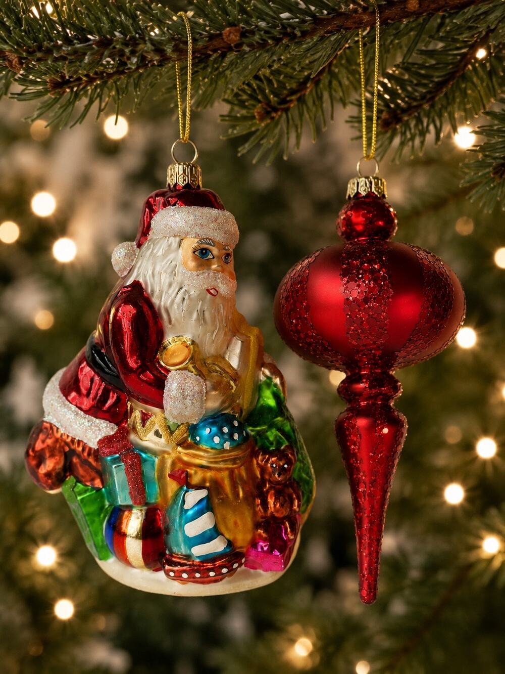 Christopher RADKO Santa Christmas Tree Hand Blown Glass Finial Spindal Ornament